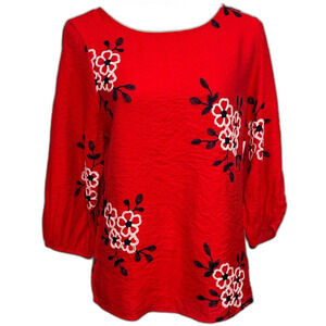 Kindred NWT red embroidered floral top Size PM